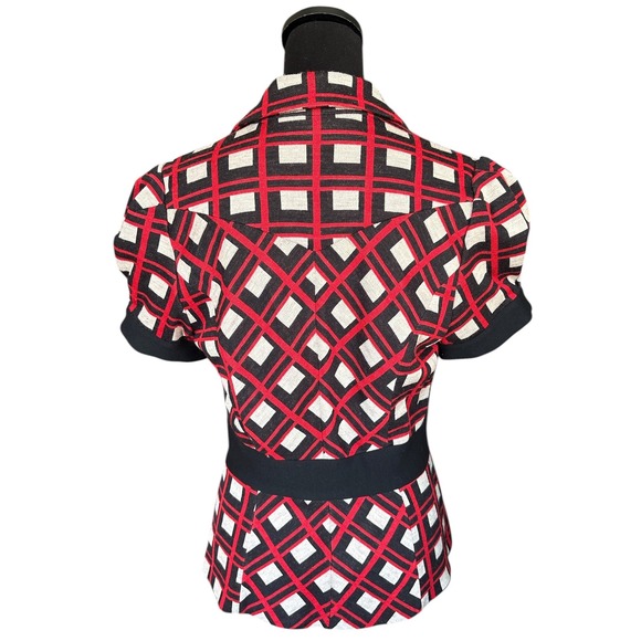 Diane Von Furstenberg Red, Black & White Geo Print Wool Blend Jacket, Size 10 - Picture 4 of 7